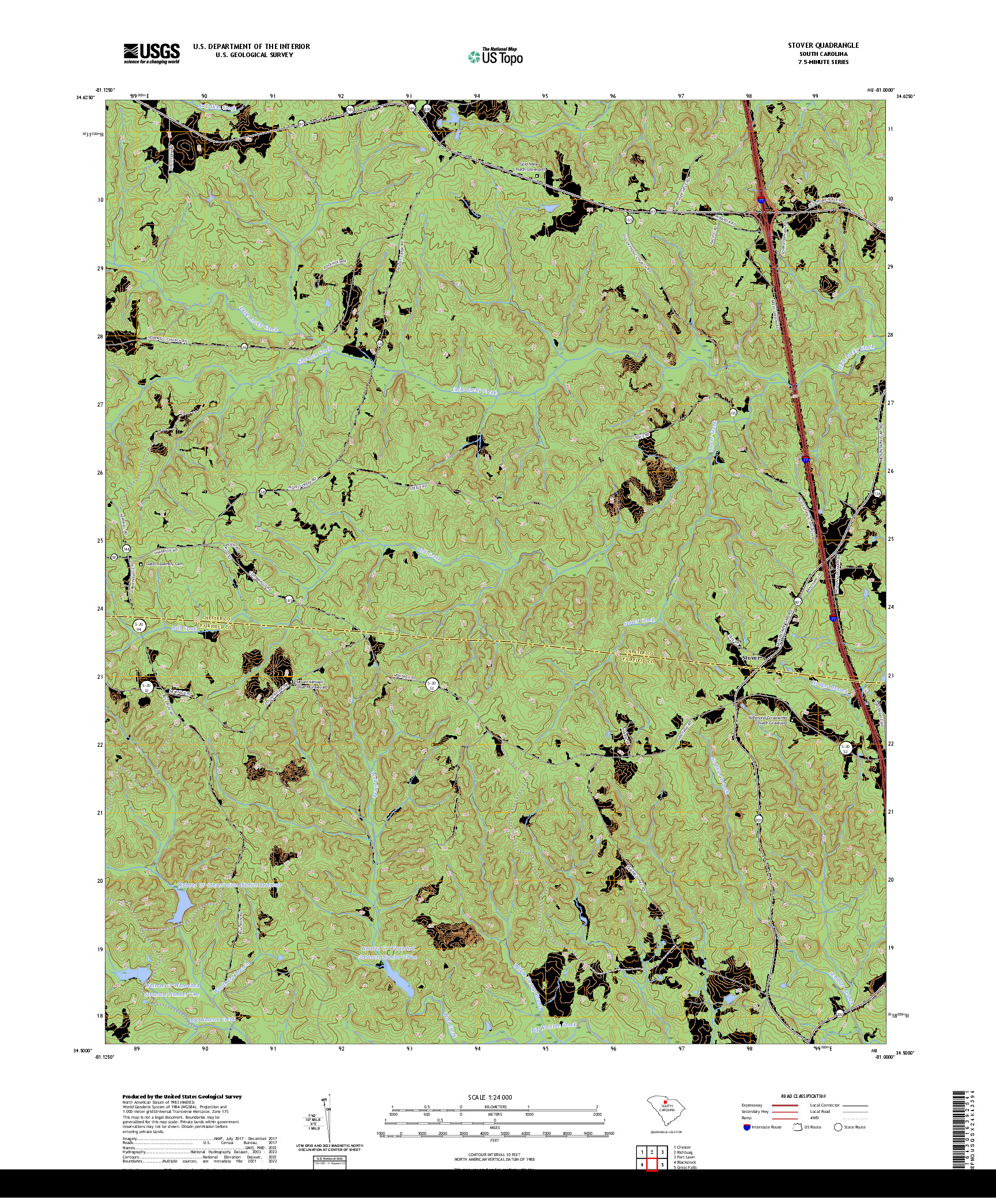 US TOPO 7.5-MINUTE MAP FOR STOVER, SC