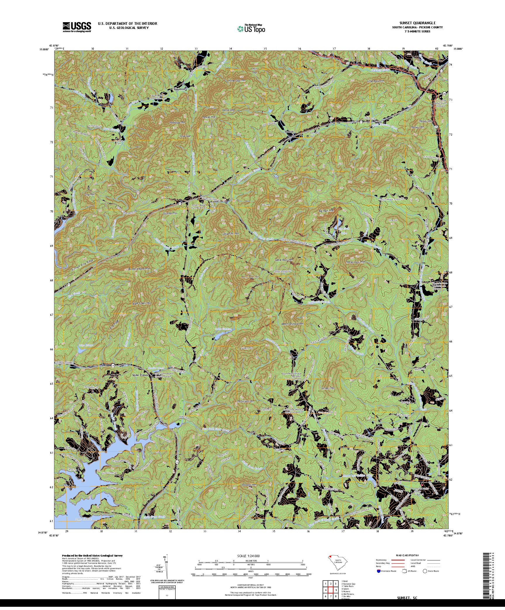 US TOPO 7.5-MINUTE MAP FOR SUNSET, SC