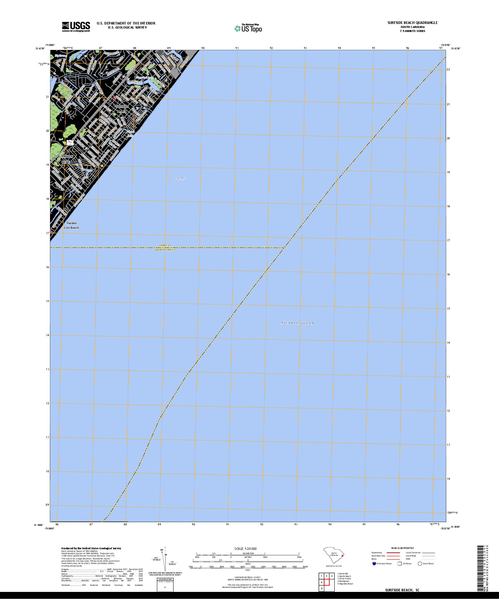 US TOPO 7.5-MINUTE MAP FOR SURFSIDE BEACH, SC