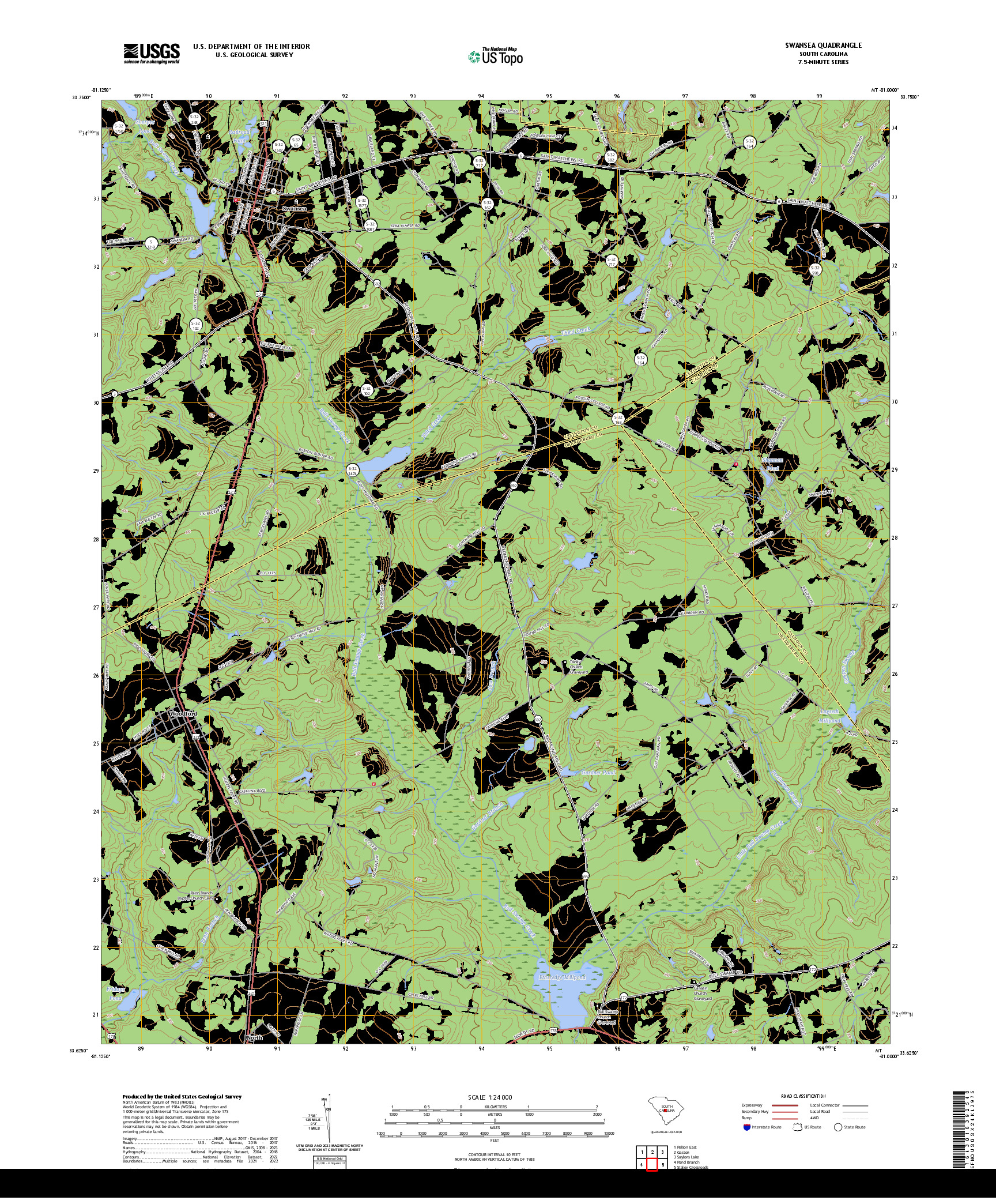 US TOPO 7.5-MINUTE MAP FOR SWANSEA, SC