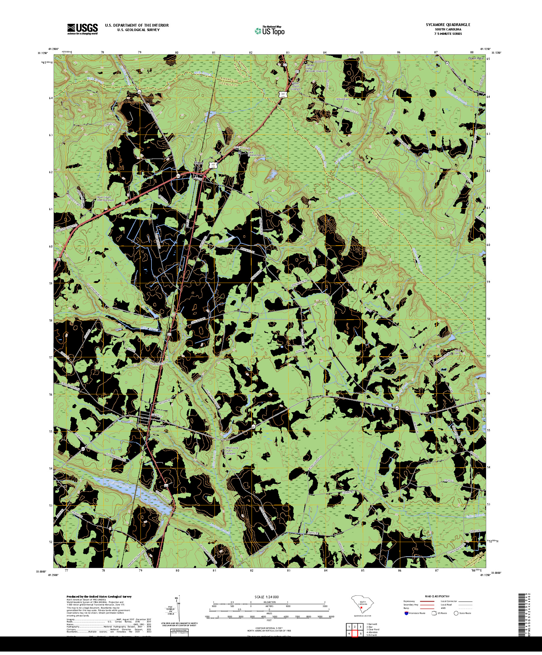 US TOPO 7.5-MINUTE MAP FOR SYCAMORE, SC
