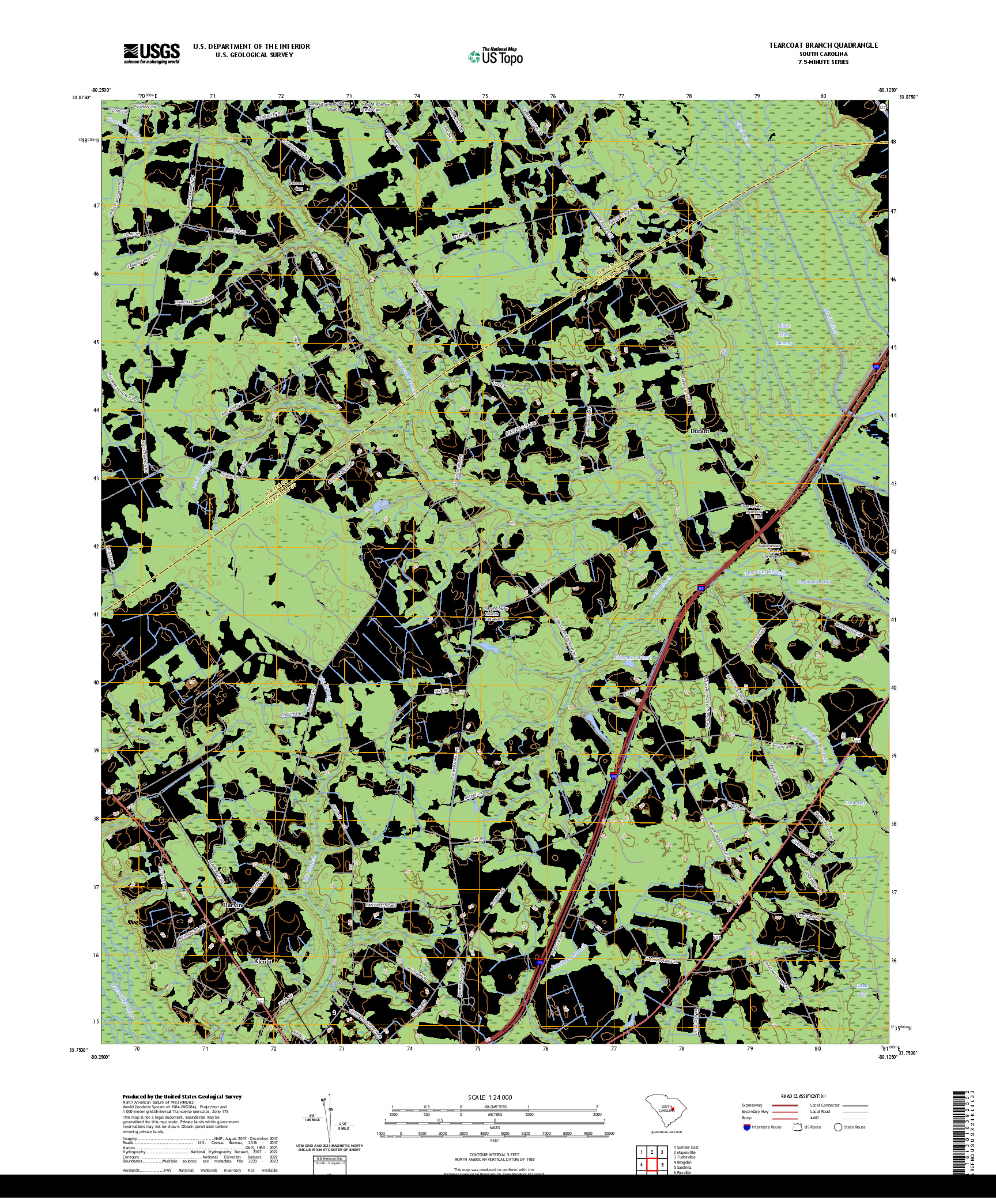 US TOPO 7.5-MINUTE MAP FOR TEARCOAT BRANCH, SC
