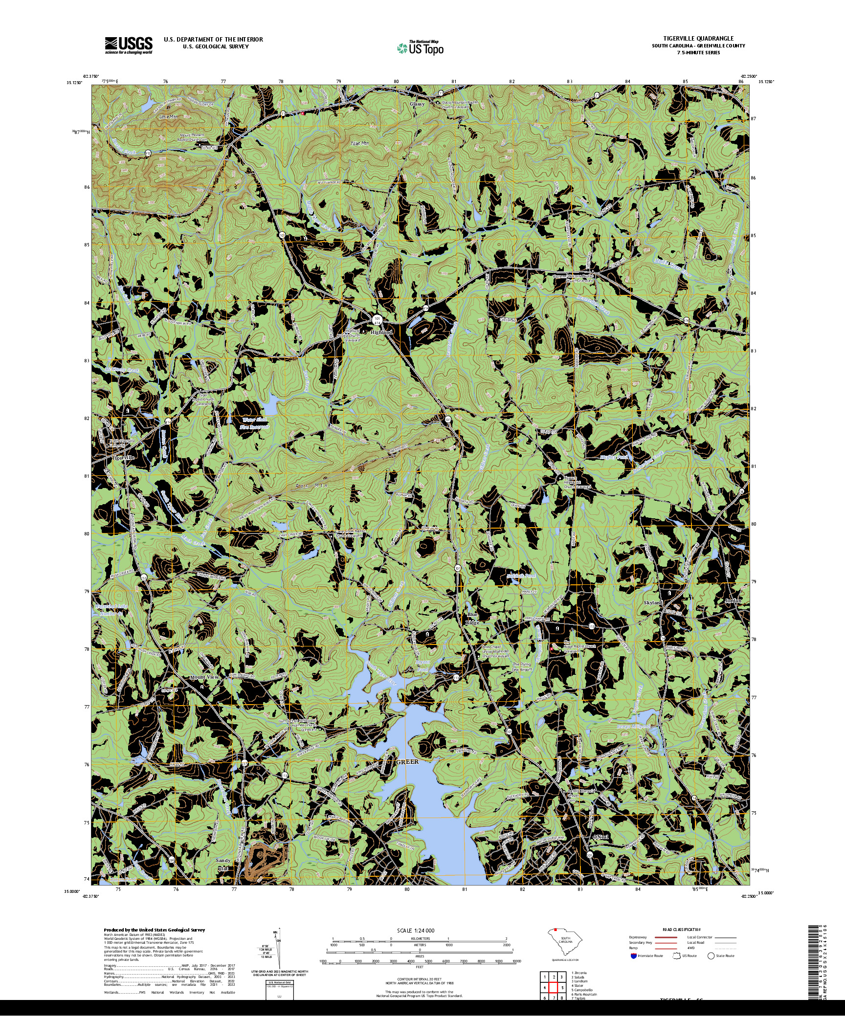 US TOPO 7.5-MINUTE MAP FOR TIGERVILLE, SC