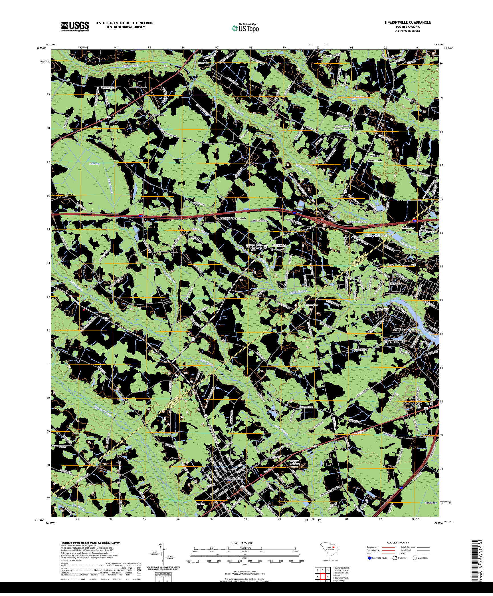 US TOPO 7.5-MINUTE MAP FOR TIMMONSVILLE, SC