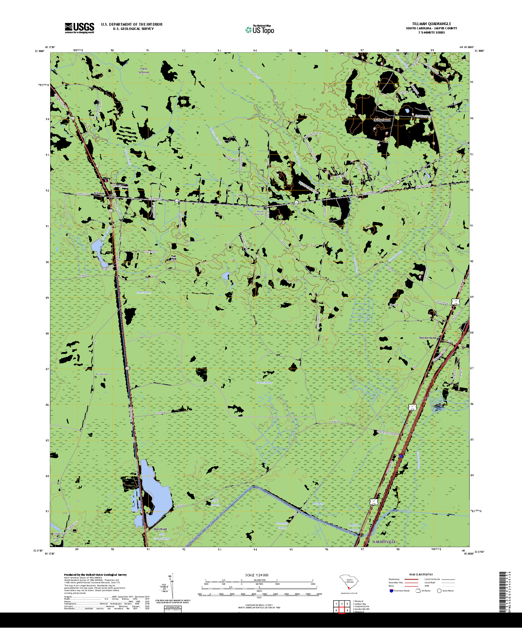 US TOPO 7.5-MINUTE MAP FOR TILLMAN, SC