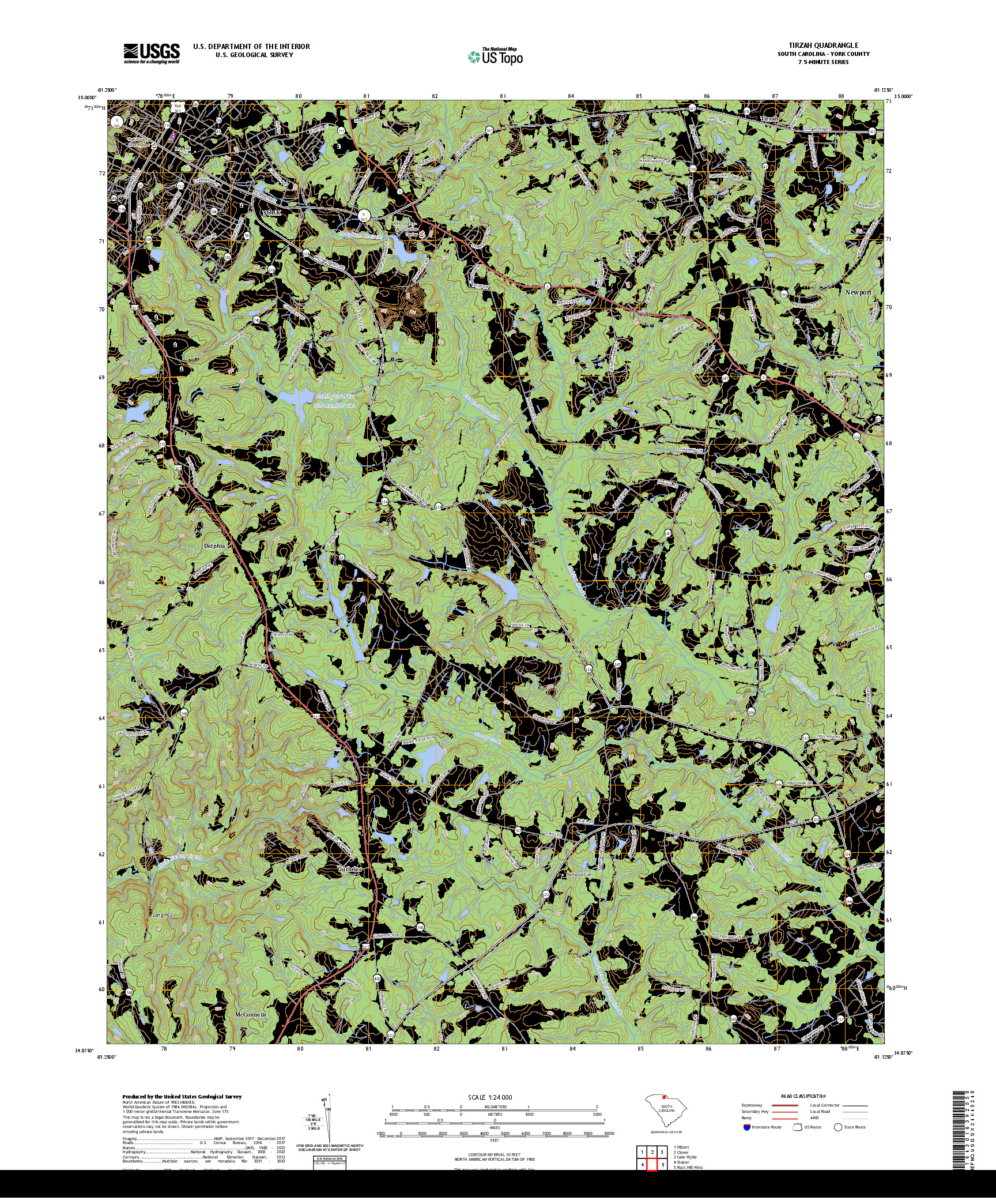 US TOPO 7.5-MINUTE MAP FOR TIRZAH, SC