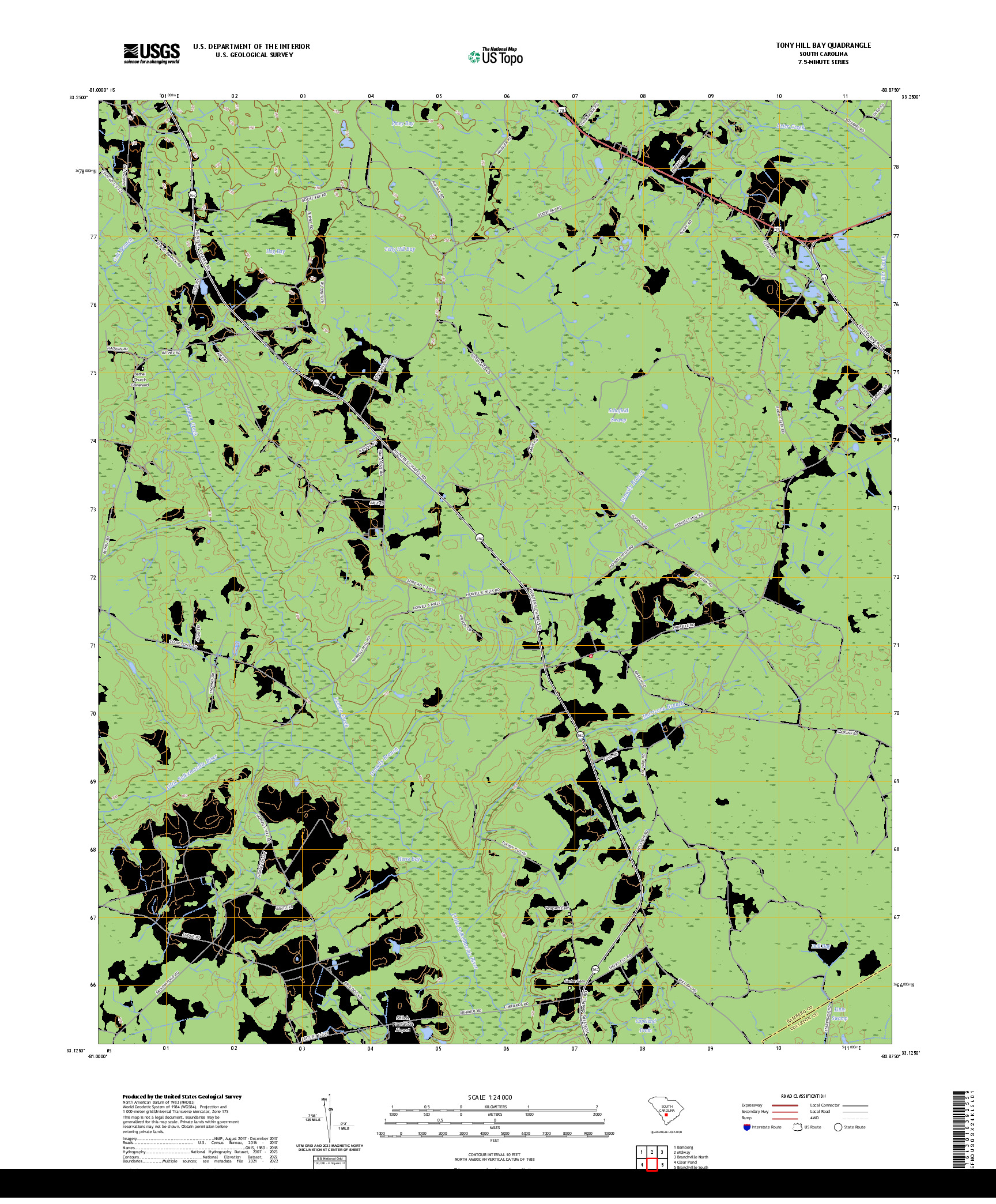 US TOPO 7.5-MINUTE MAP FOR TONY HILL BAY, SC