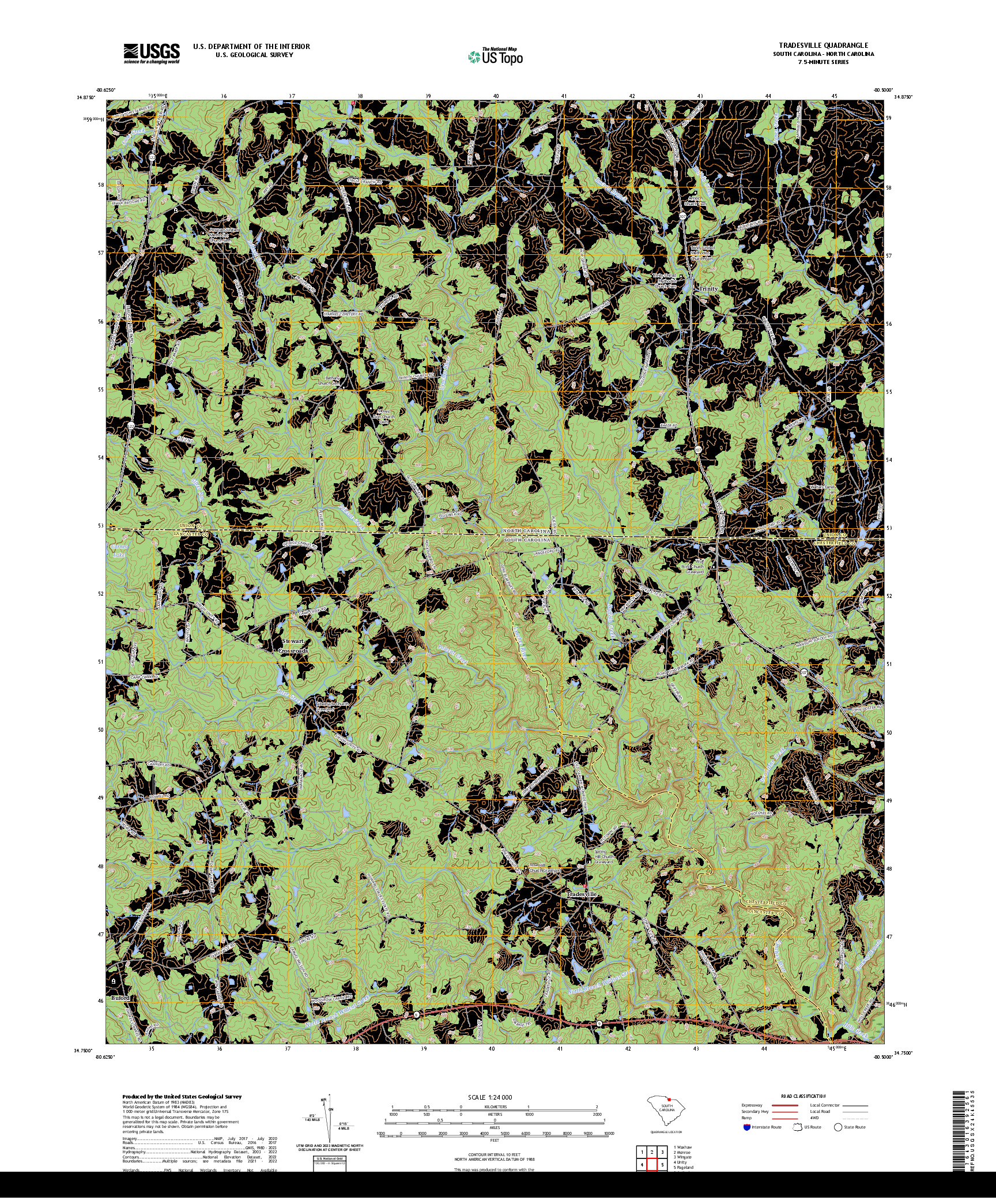 US TOPO 7.5-MINUTE MAP FOR TRADESVILLE, SC,NC