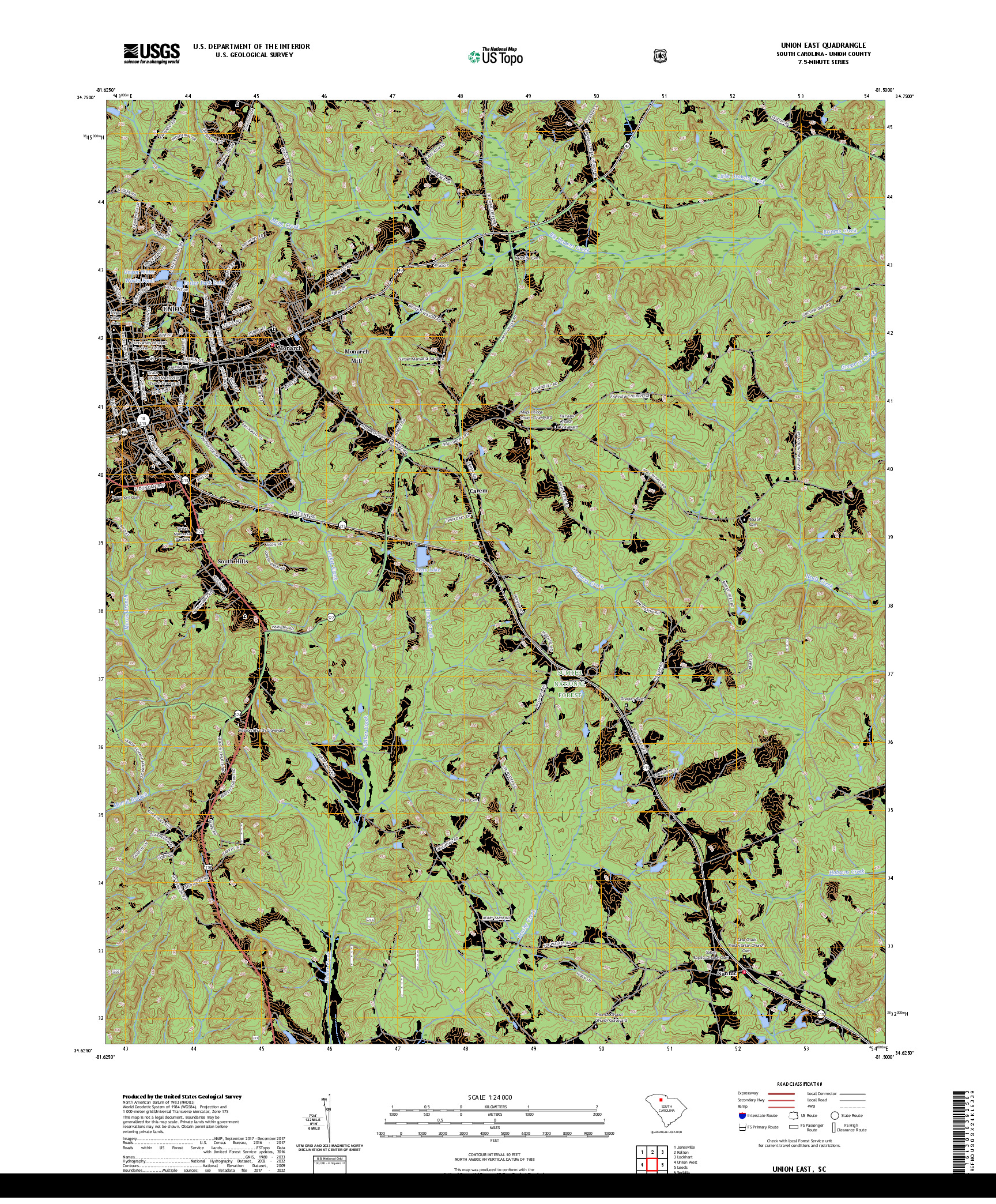 US TOPO 7.5-MINUTE MAP FOR UNION EAST, SC