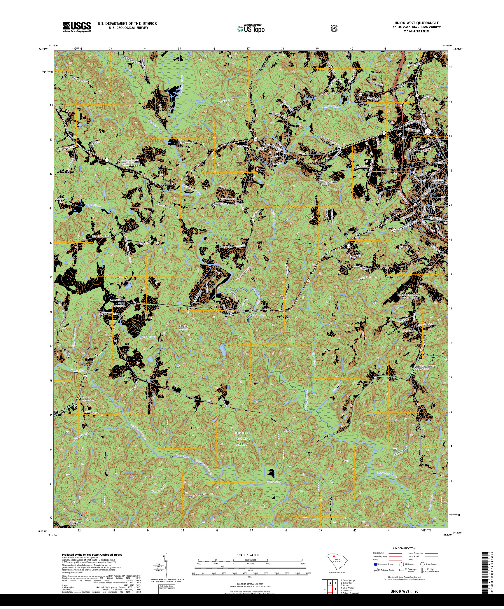 US TOPO 7.5-MINUTE MAP FOR UNION WEST, SC