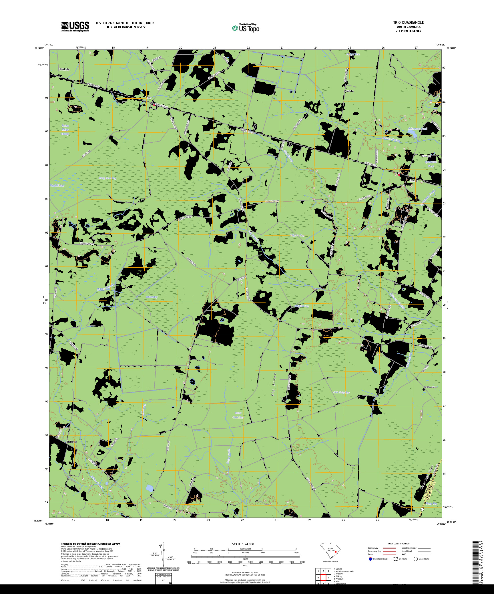 US TOPO 7.5-MINUTE MAP FOR TRIO, SC