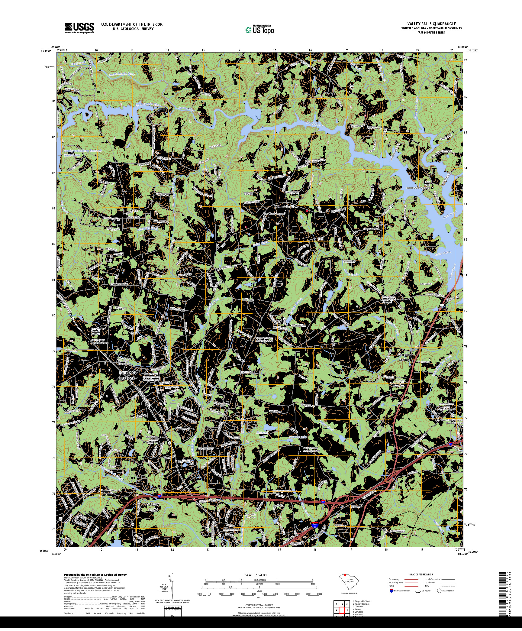US TOPO 7.5-MINUTE MAP FOR VALLEY FALLS, SC