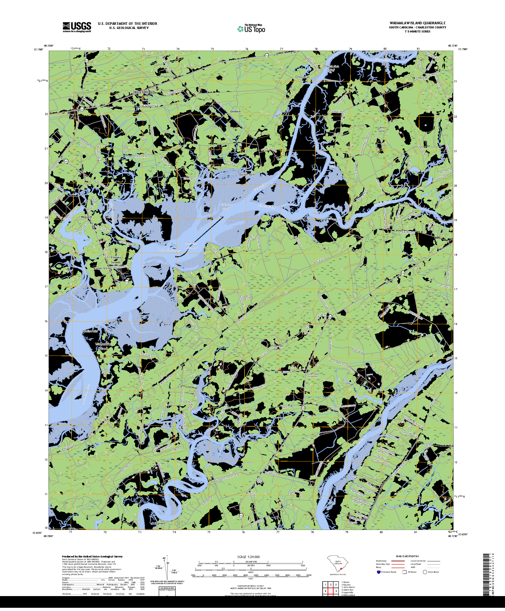 US TOPO 7.5-MINUTE MAP FOR WADMALAW ISLAND, SC