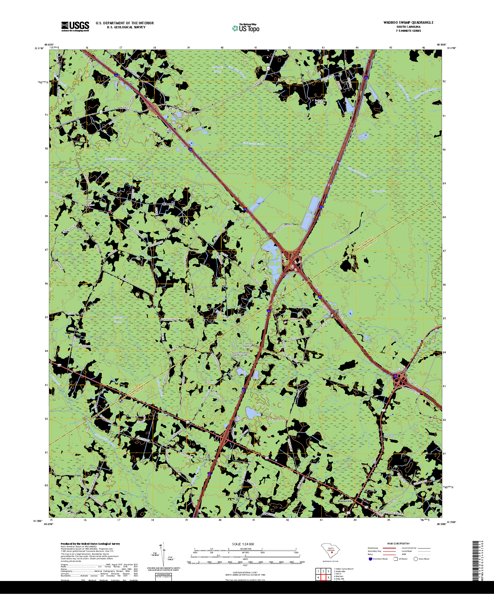 US TOPO 7.5-MINUTE MAP FOR WADBOO SWAMP, SC
