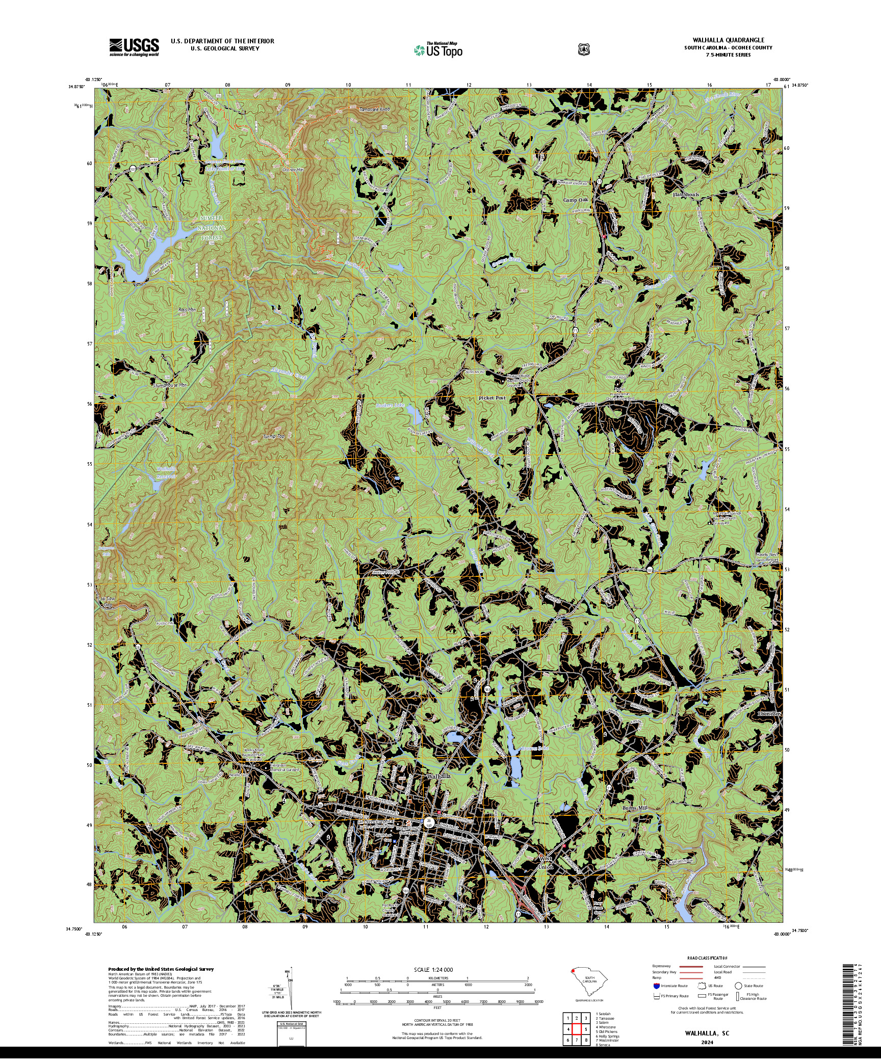 US TOPO 7.5-MINUTE MAP FOR WALHALLA, SC