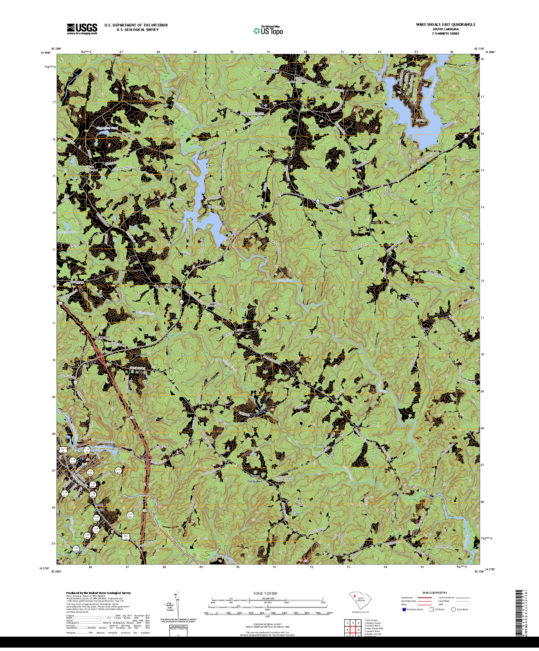 US TOPO 7.5-MINUTE MAP FOR WARE SHOALS EAST, SC