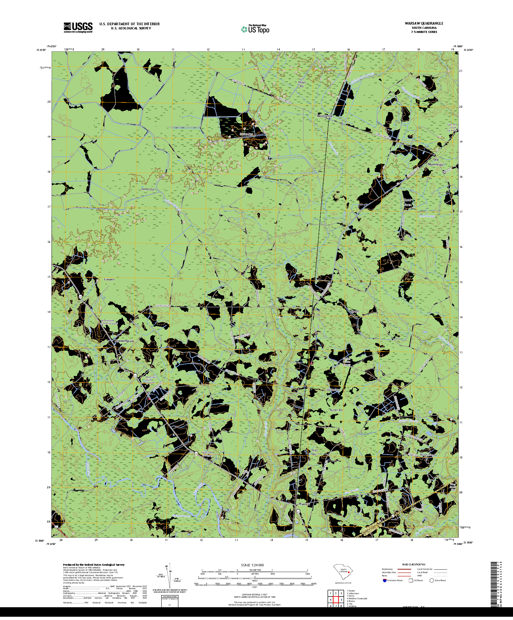 US TOPO 7.5-MINUTE MAP FOR WARSAW, SC