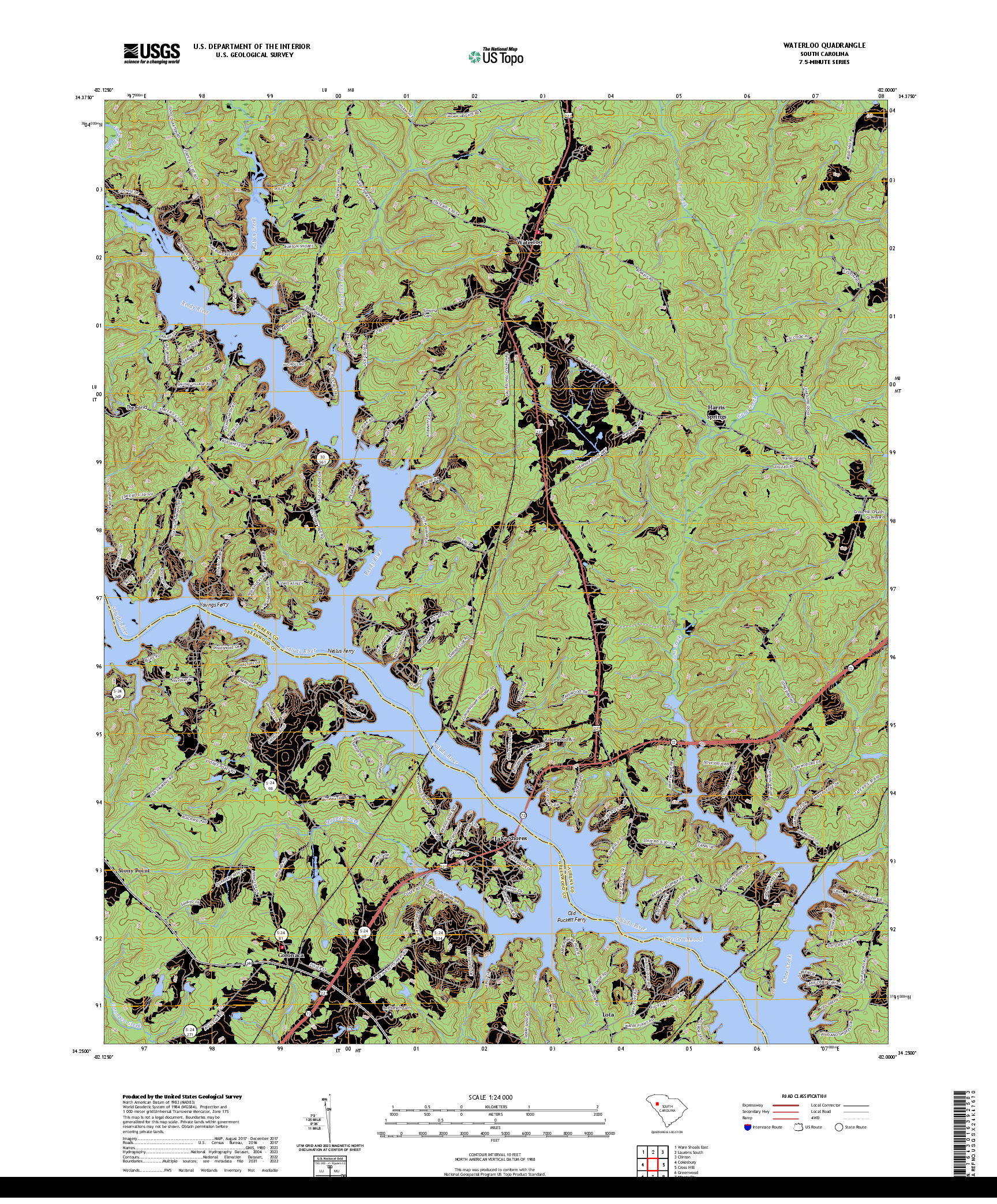 US TOPO 7.5-MINUTE MAP FOR WATERLOO, SC
