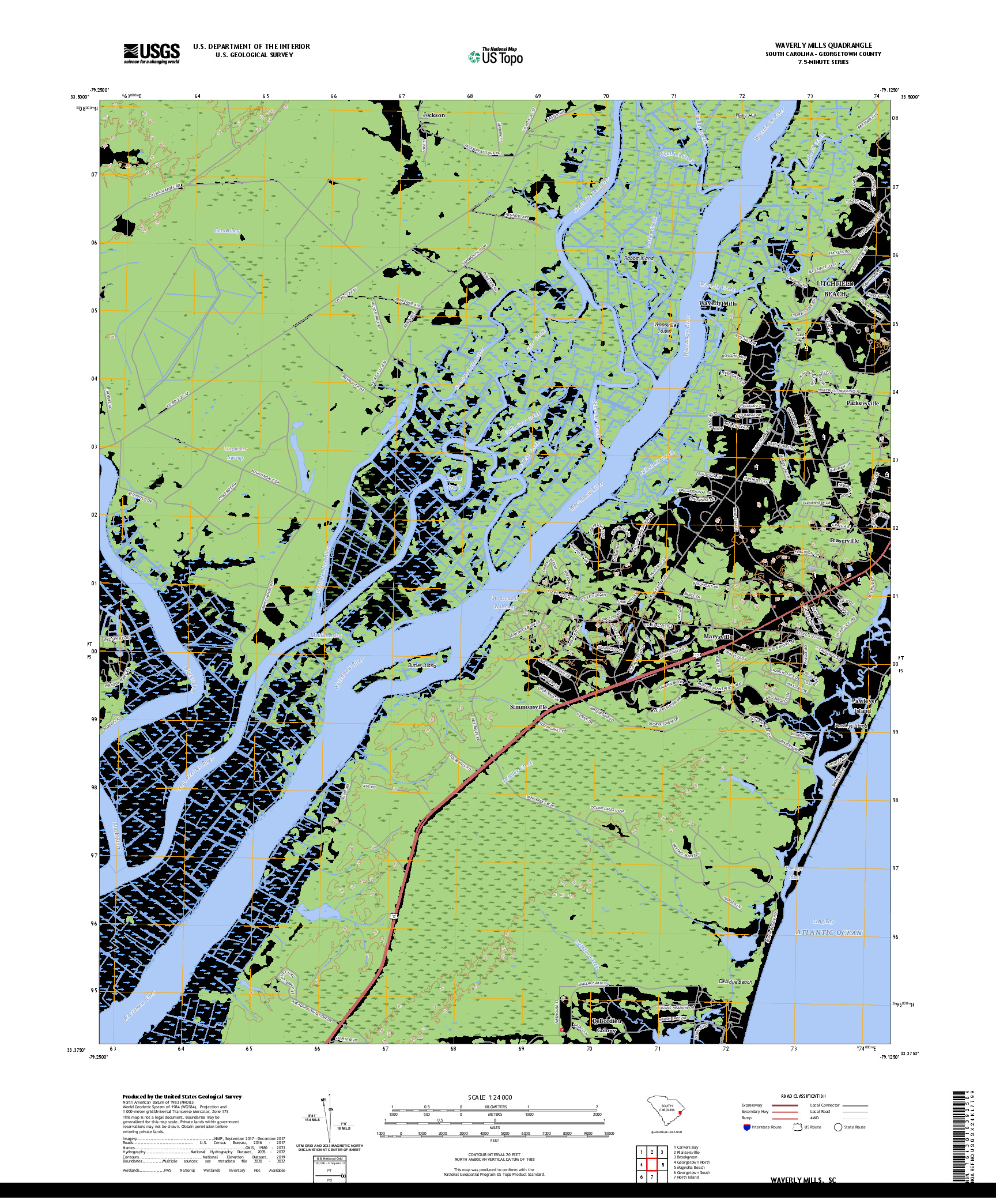 US TOPO 7.5-MINUTE MAP FOR WAVERLY MILLS, SC