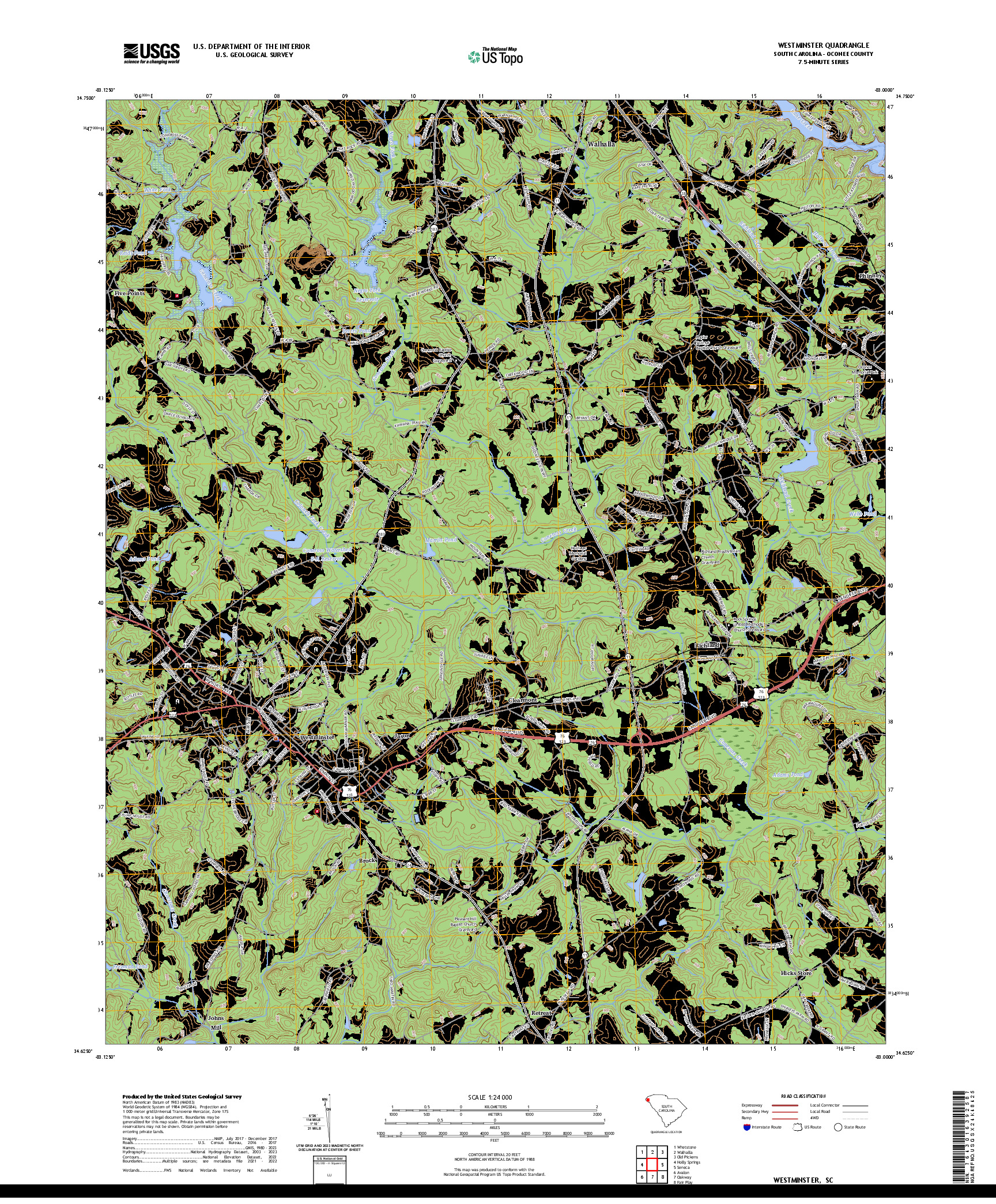 US TOPO 7.5-MINUTE MAP FOR WESTMINSTER, SC