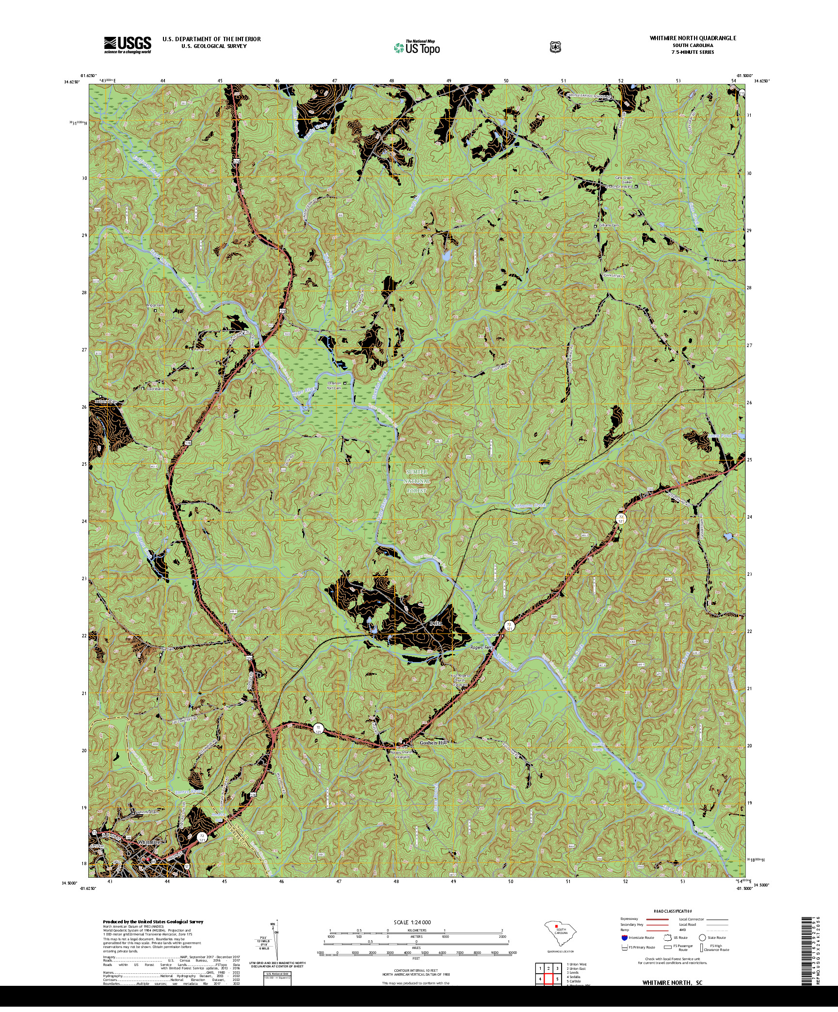 US TOPO 7.5-MINUTE MAP FOR WHITMIRE NORTH, SC