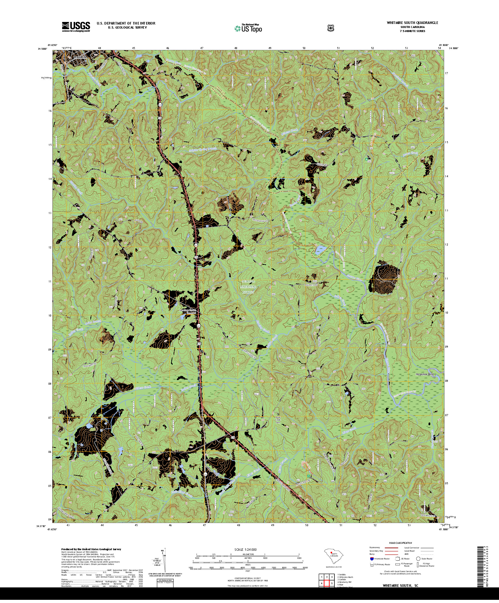 US TOPO 7.5-MINUTE MAP FOR WHITMIRE SOUTH, SC