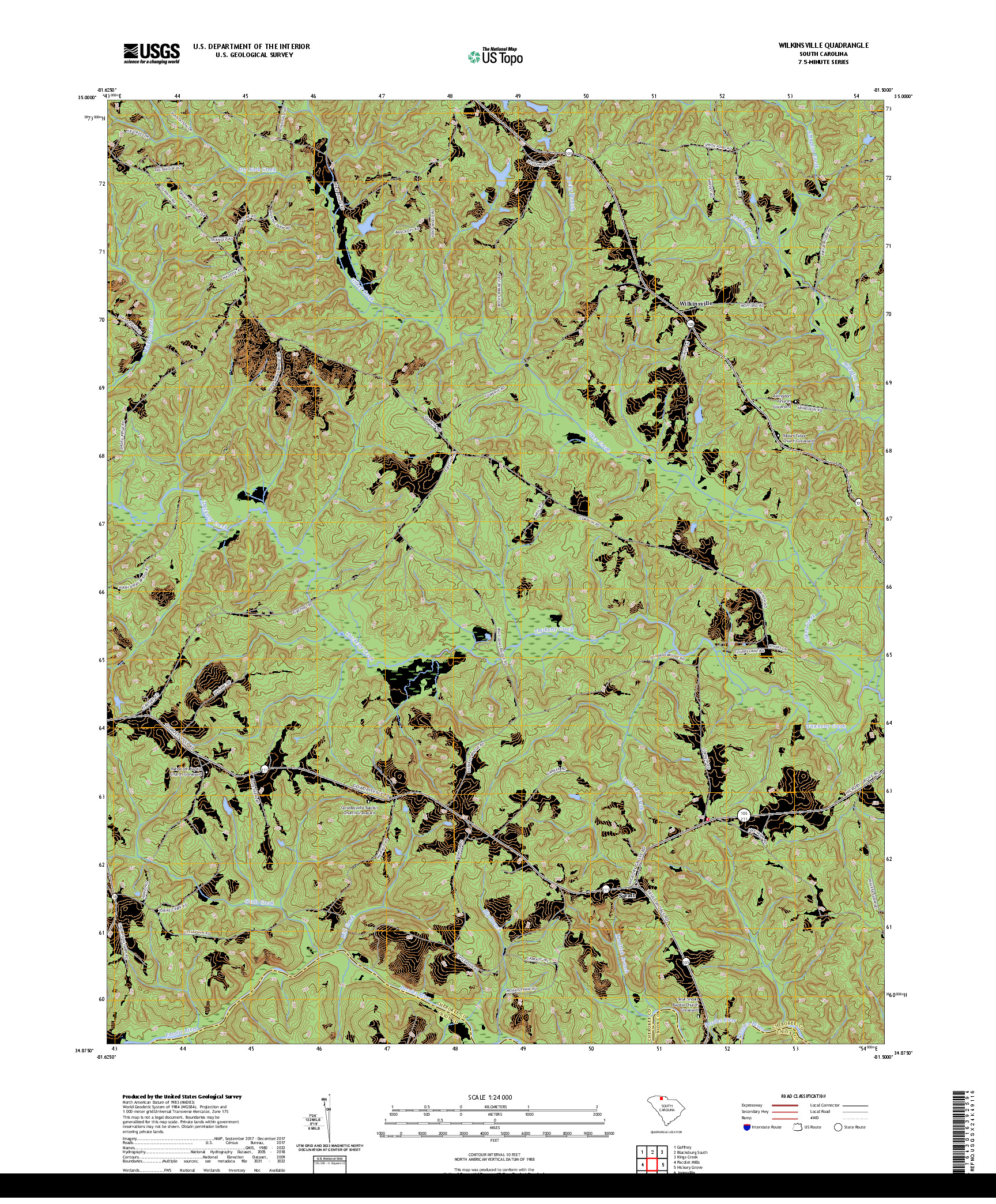 US TOPO 7.5-MINUTE MAP FOR WILKINSVILLE, SC