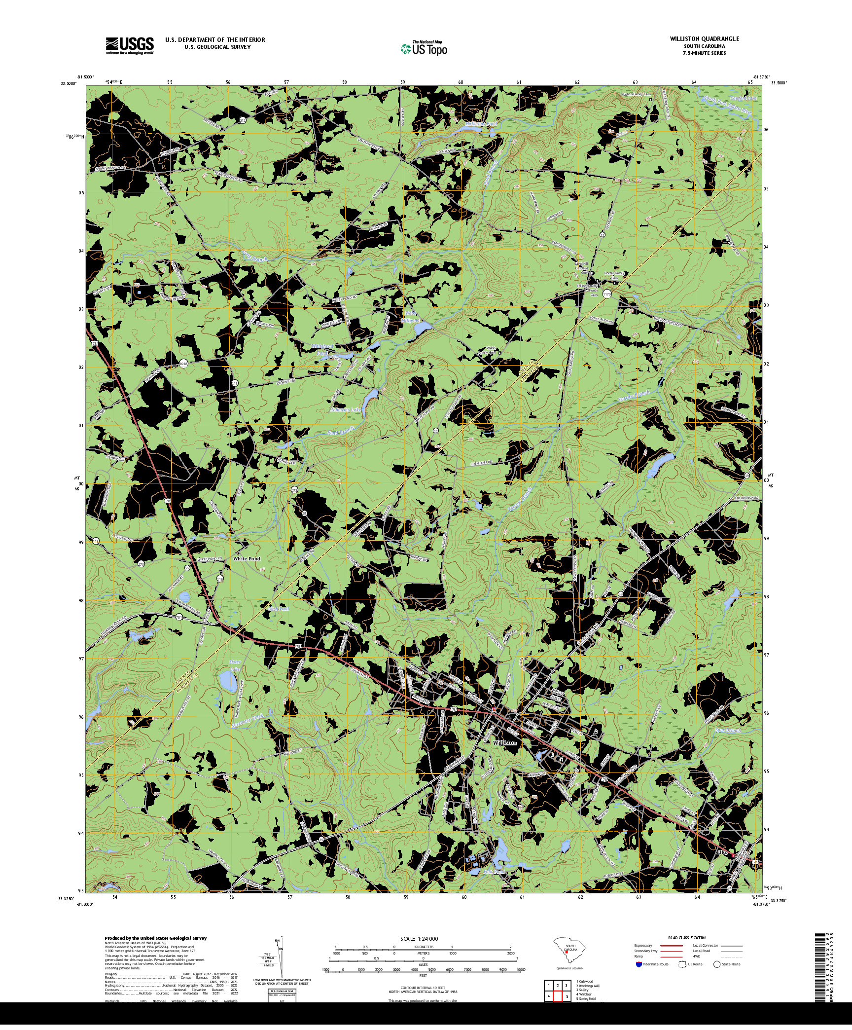 US TOPO 7.5-MINUTE MAP FOR WILLISTON, SC