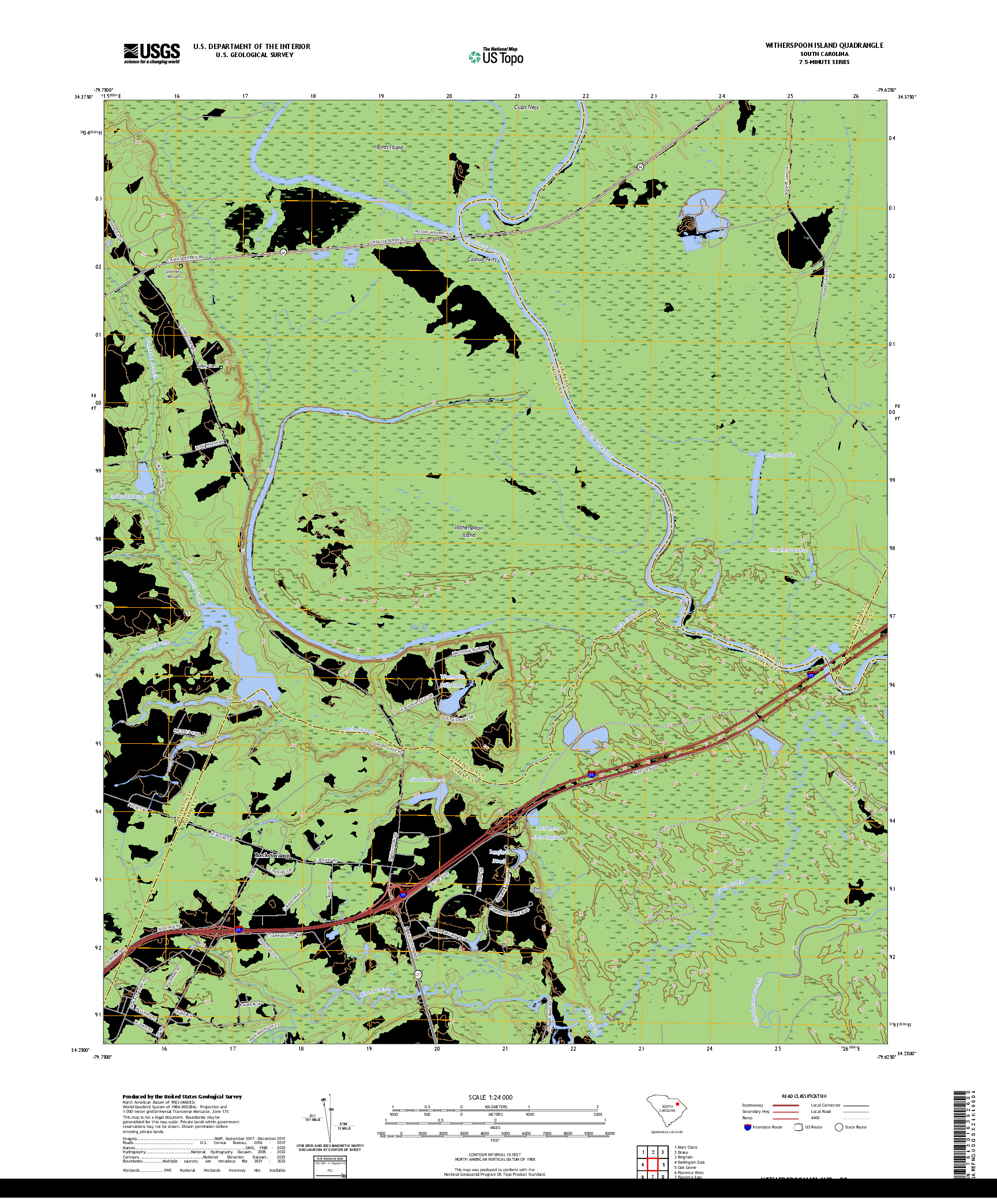 US TOPO 7.5-MINUTE MAP FOR WITHERSPOON ISLAND, SC