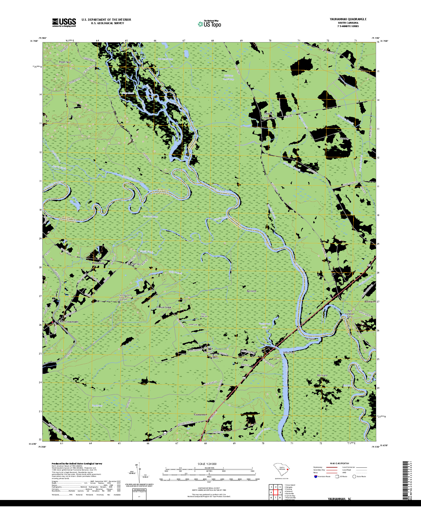 US TOPO 7.5-MINUTE MAP FOR YAUHANNAH, SC