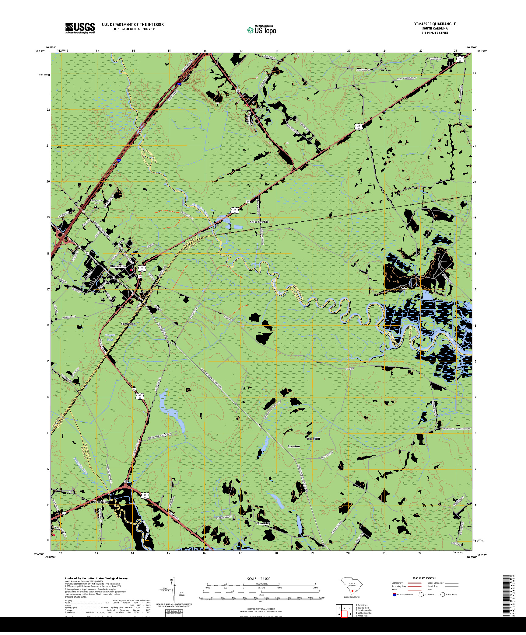 US TOPO 7.5-MINUTE MAP FOR YEMASSEE, SC