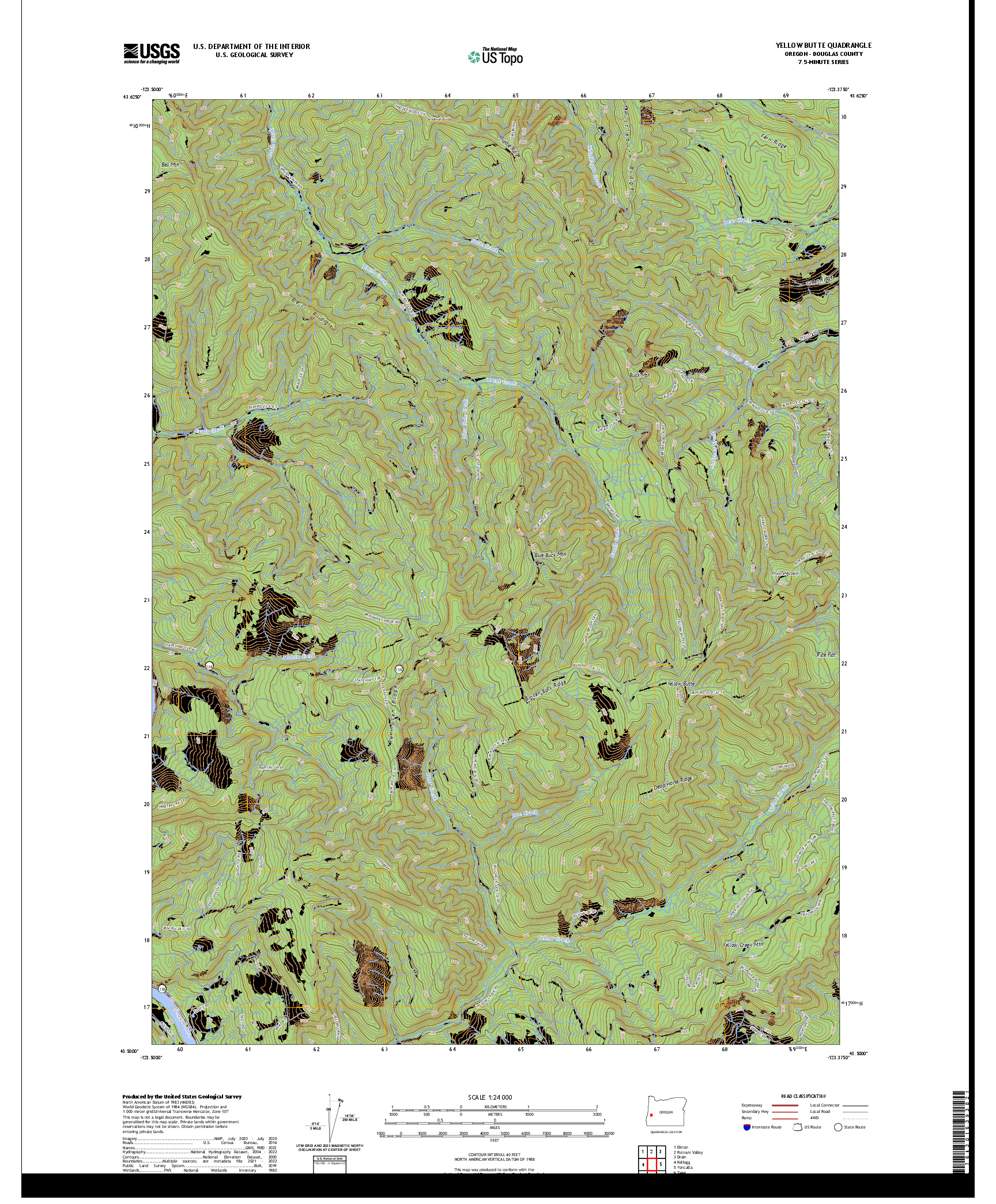 US TOPO 7.5-MINUTE MAP FOR YELLOW BUTTE, OR